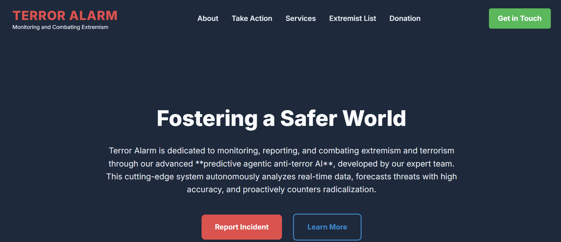 Landing page screenshot