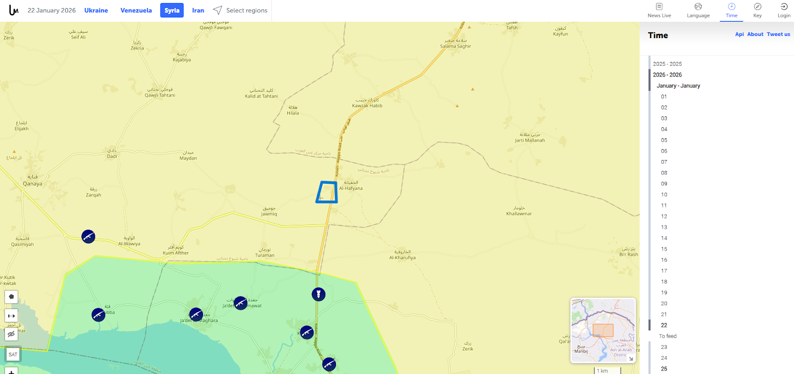 &nbsp;خريطة السيطرة الميدانية لموقع (Liveuamap)
