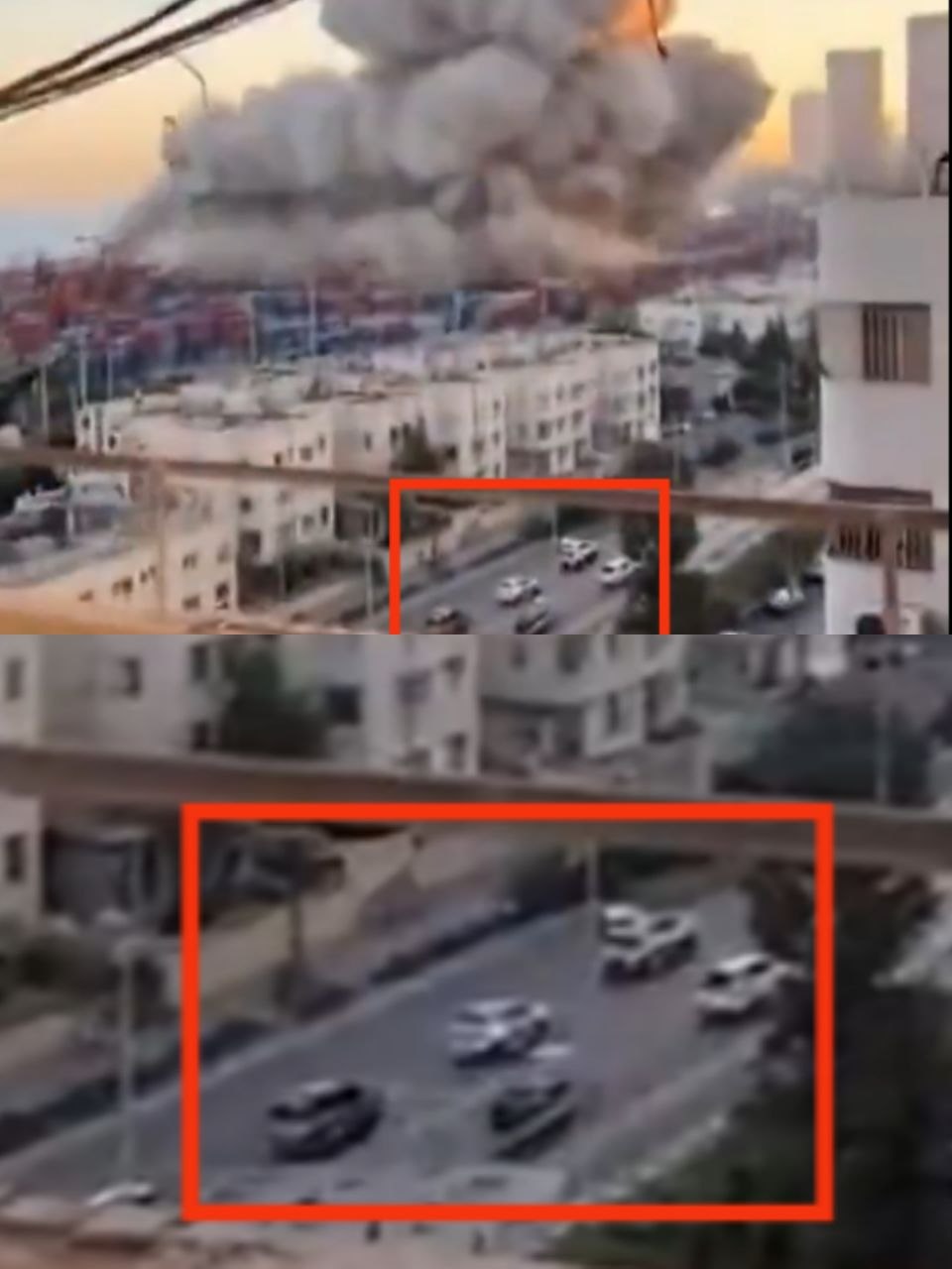 سيارات مركونة في منتصف الطريق قبل وبعد القصف