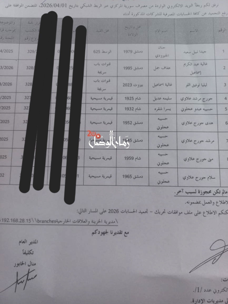 وثيقة نشرتها صحيفة (زمان الوصل)