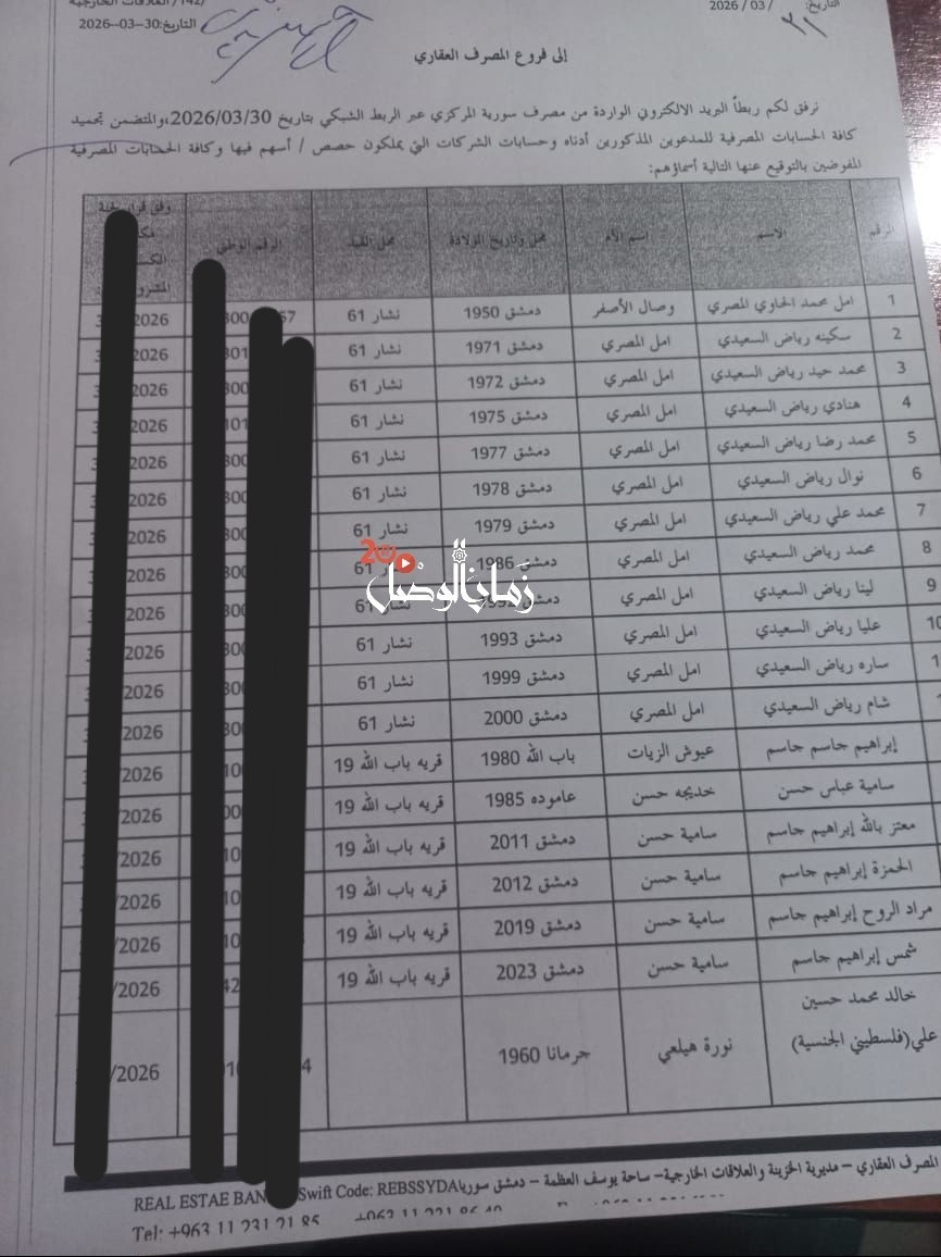 وثيقة نشرتها صحيفة (زمان الوصل)