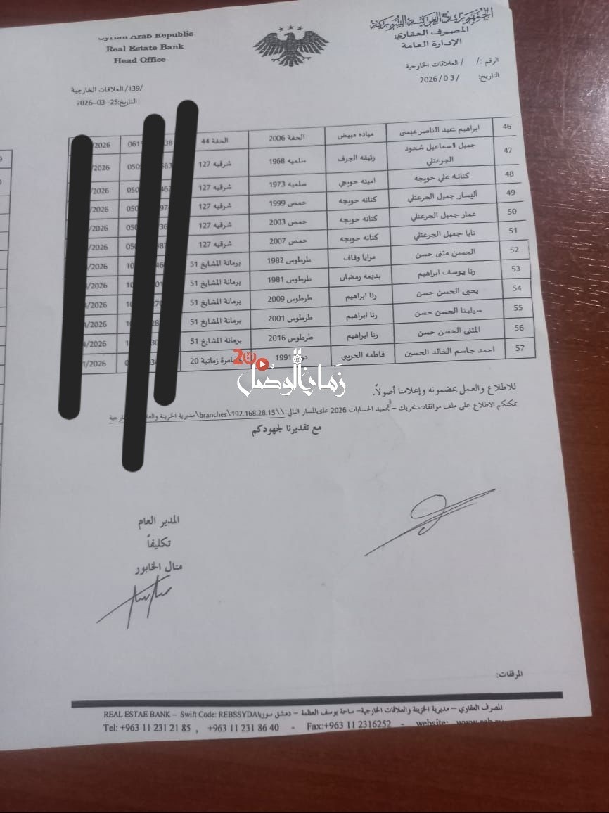 وثيقة نشرتها صحيفة (زمان الوصل)