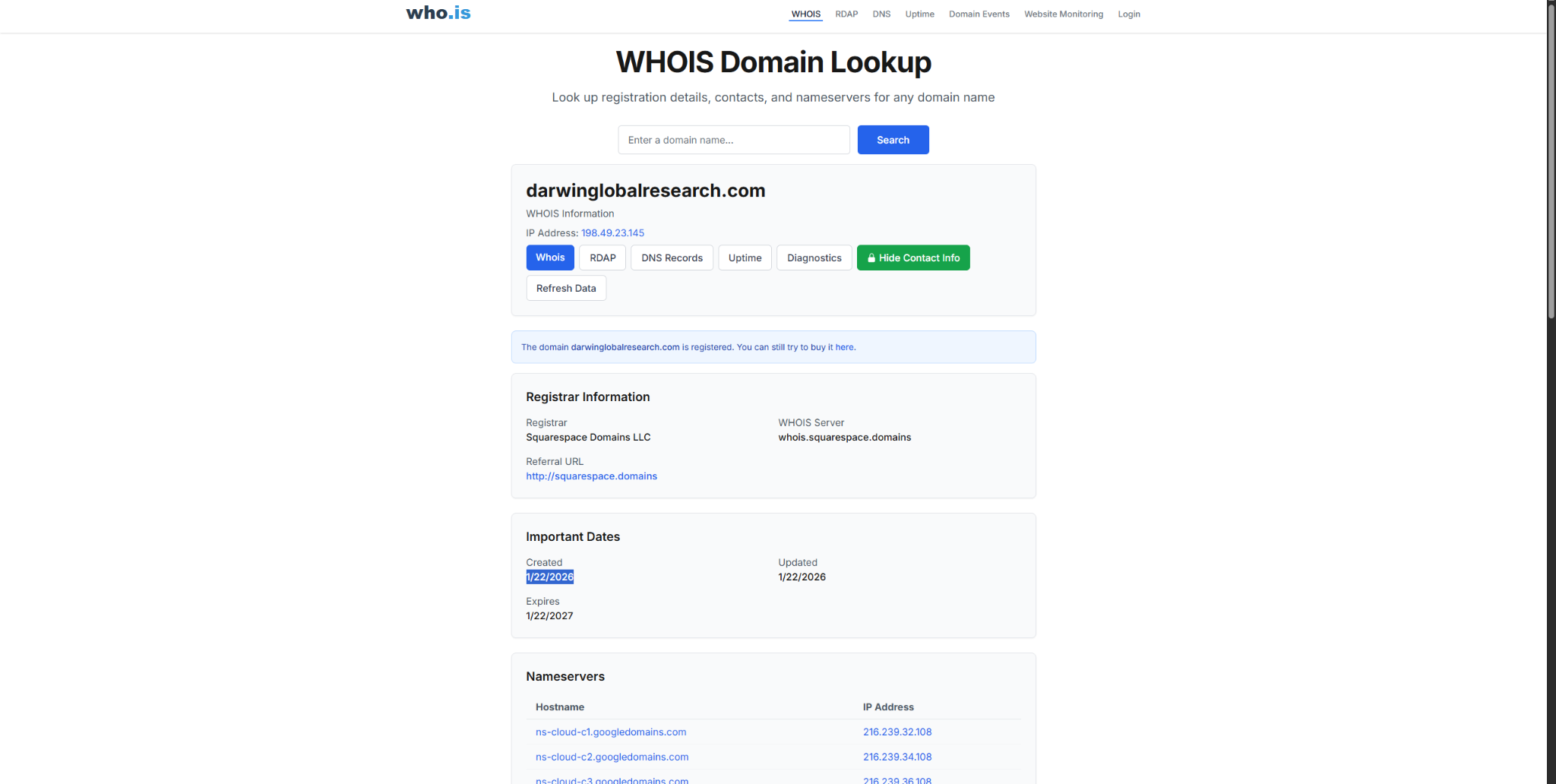 التحليل بأداة Who.is.