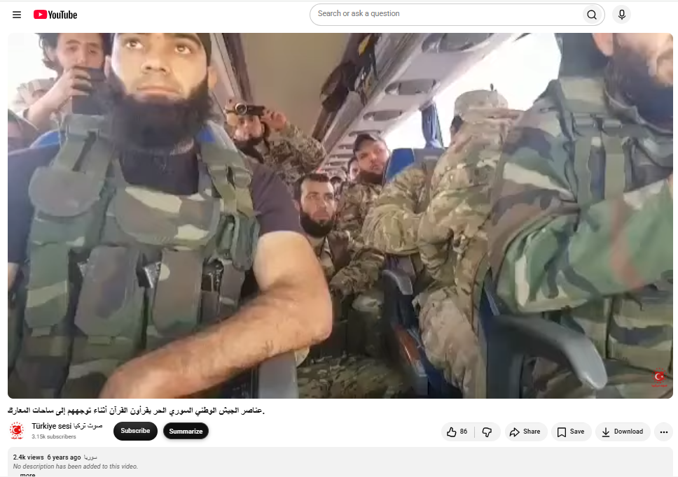 الفيديو المنشور على يوتيوب منذ 6 سنوات لعناصر من "الجيش السوري الحر" أثناء التوجه لساحات المعارك