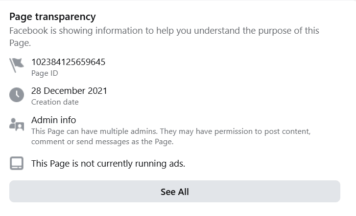 شفافية الصفحة تظهر تاريخ الإنشاء