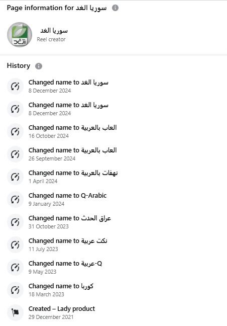 اريخ تغيير اسم الصفحة