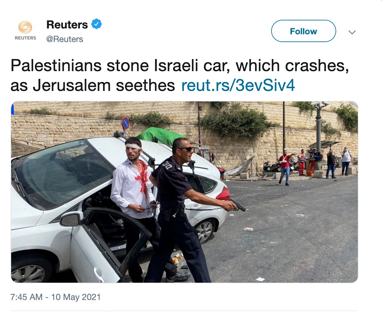 "فلسطينيون يرجمون سيارة إسرائيلية بعد أن اصطدمت بالقدس" | ادعاء منحاز