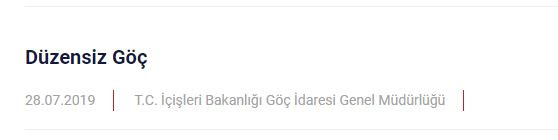 تاريخ نشر بنود قانون الهجرة غير النظامية في موقع إدارة الهجرة التركية