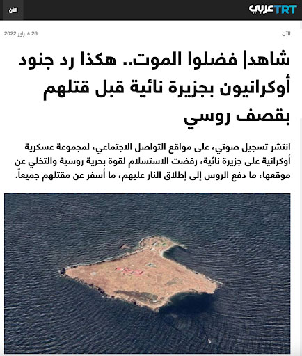 قصة حراس جزيرة الأفعى الأوكرانية.. للقصة بقية إن لم تروها وقعتم في فخ التضليل 