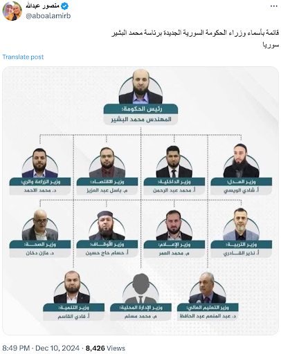 هل صدرت قائمة وزراء الحكومة السورية الجديدة برئاسة البشير؟