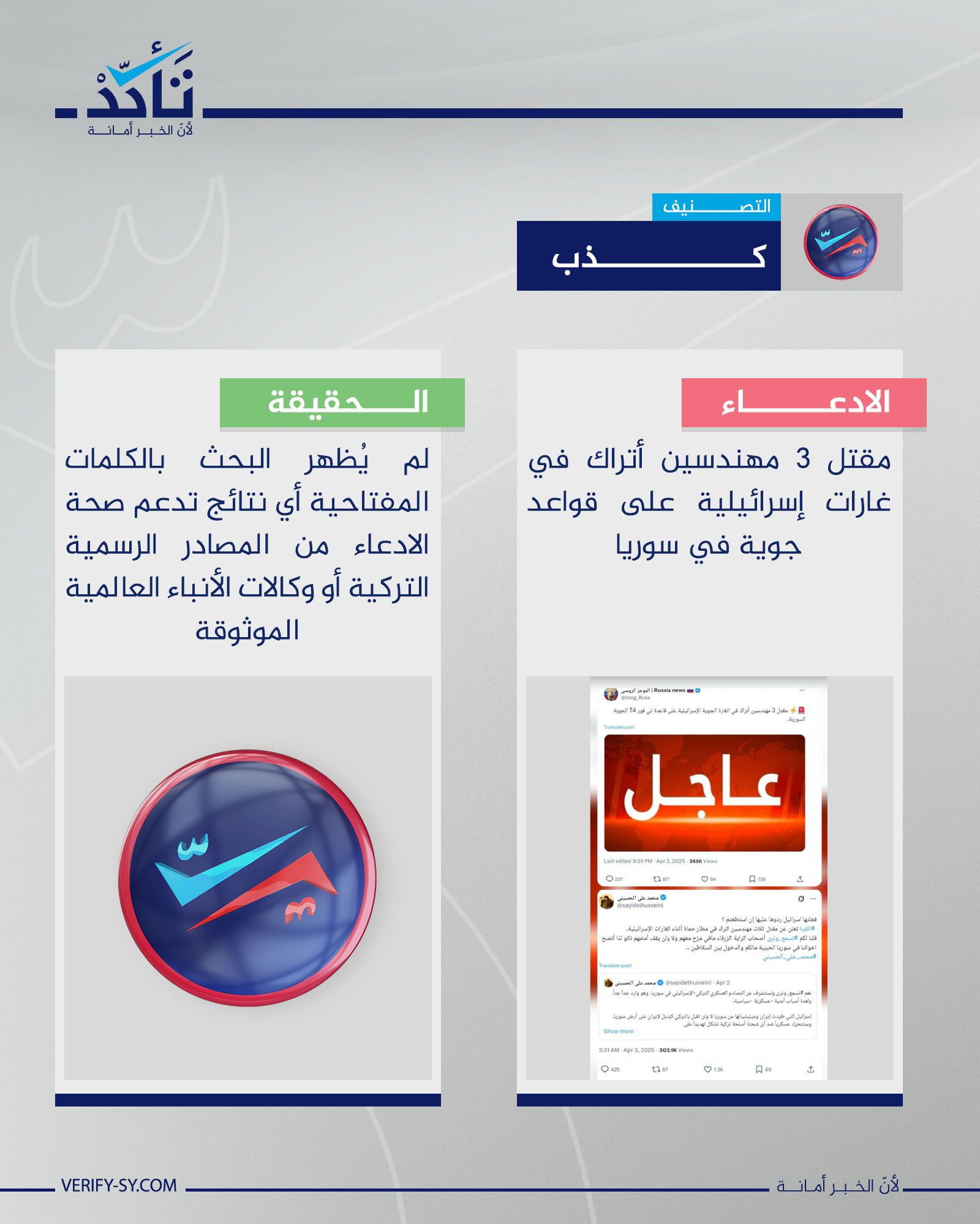 أنقرة لم تعلن مقتل 3 مهندسين أتراك في الغارات الإسرائيلية على قواعد جوية في سوريا