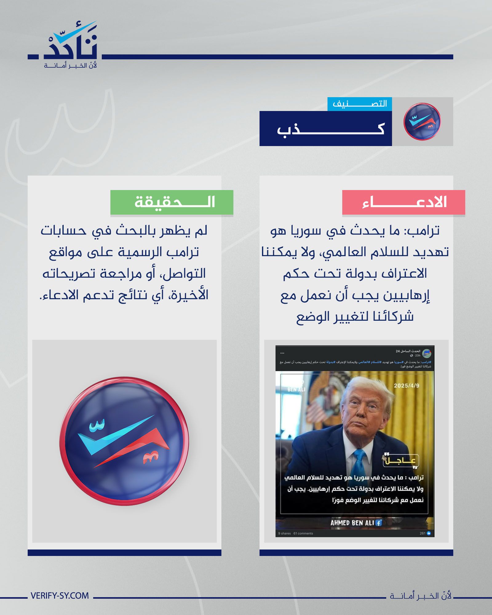 ترامب لم يصف ما يحدث في سوريا بأنه يهدد السلام العالمي