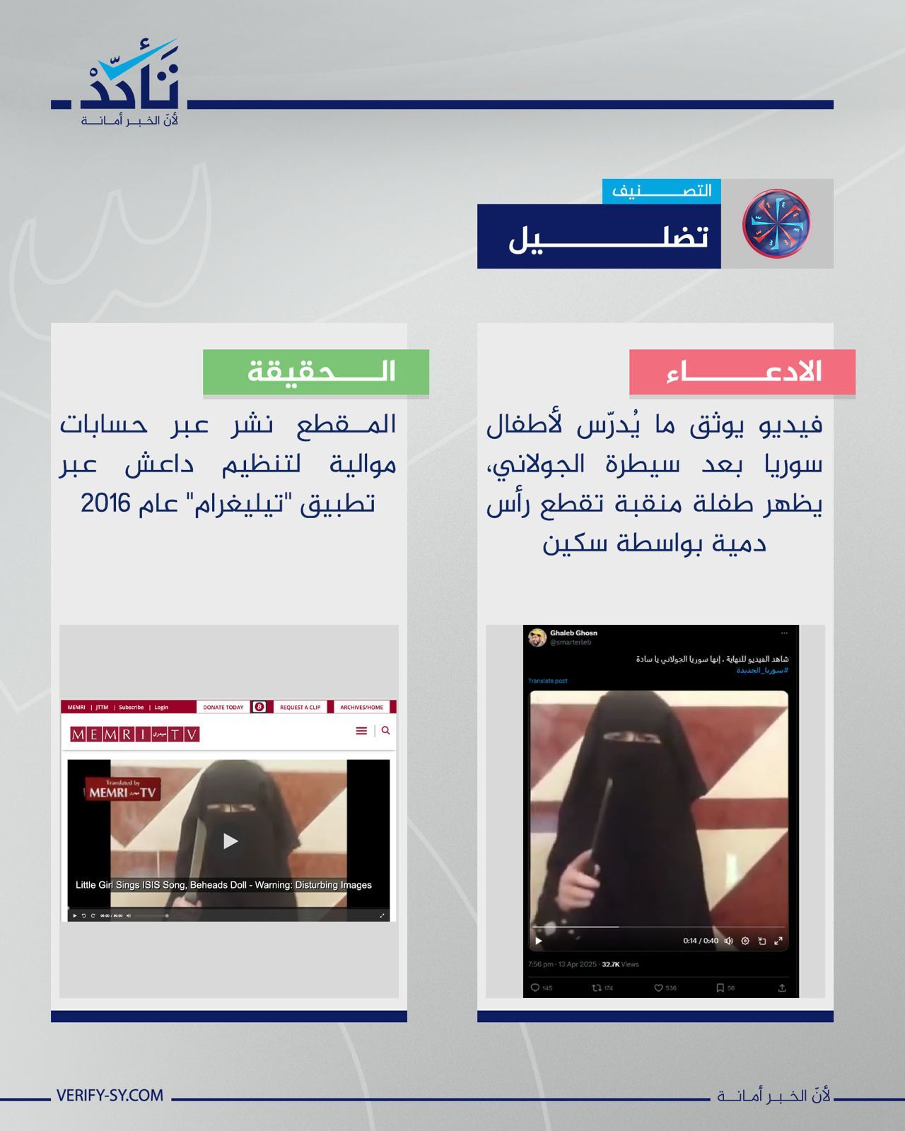 هذا المقطع نشره مؤيدو تنظيم داعش عام 2016 ولا يعكس واقع الأطفال في سوريا حاليًا